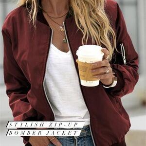 Women's Burgundy Bomber Jacket